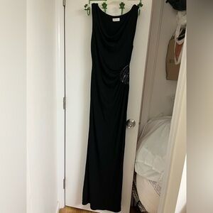 Calvin Klein black cowl neckline evening maxi dress